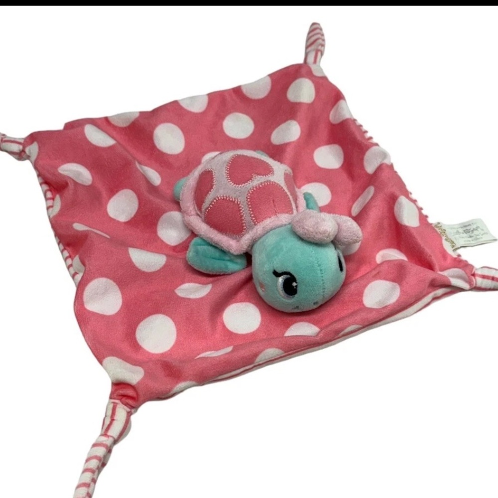 Earth Nymph Turtle Plush Security lovey Coral Pink Polka Dot Knotted